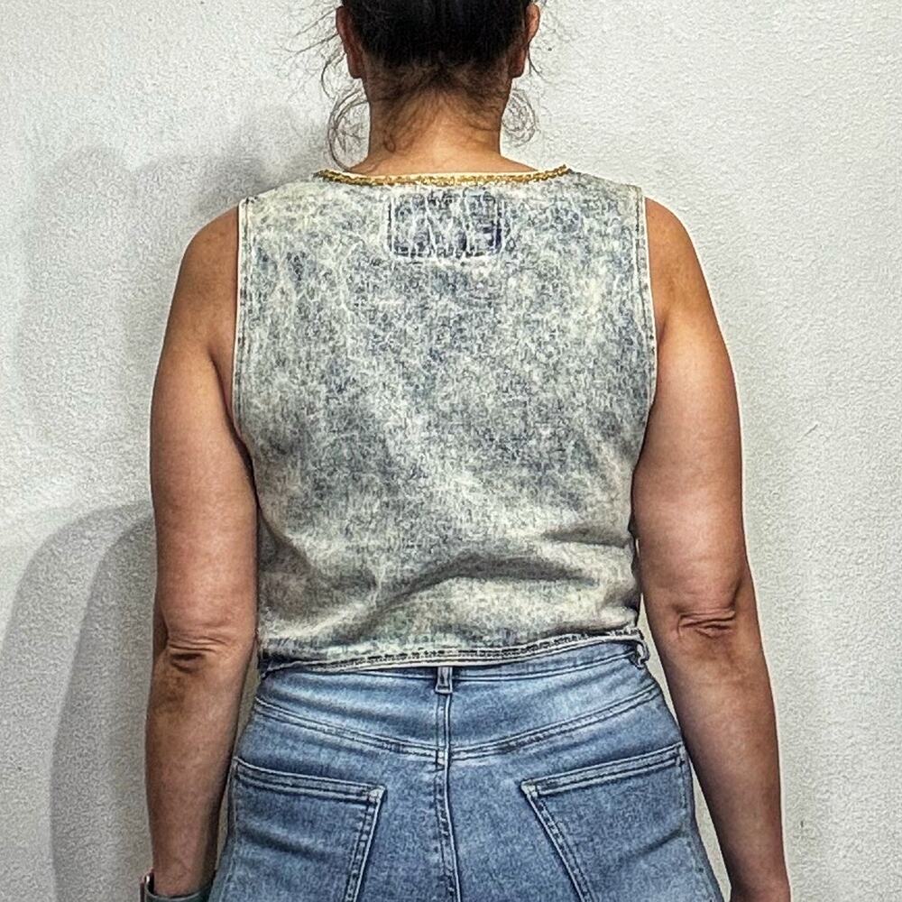 Centz Blue Acid Wash Embellished Vintage Denim Vest Sz M - Picture 9 of 11